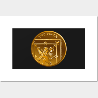 Vector British money gold coin 2 pence Posters and Art